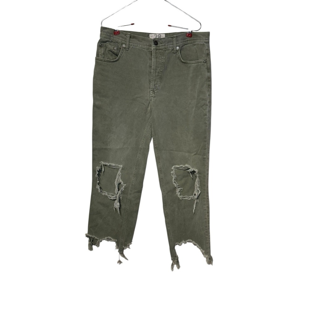 Free People Womens Jeans Y2k Maggie Button Fly Distressed Straight Frayed Hem 28